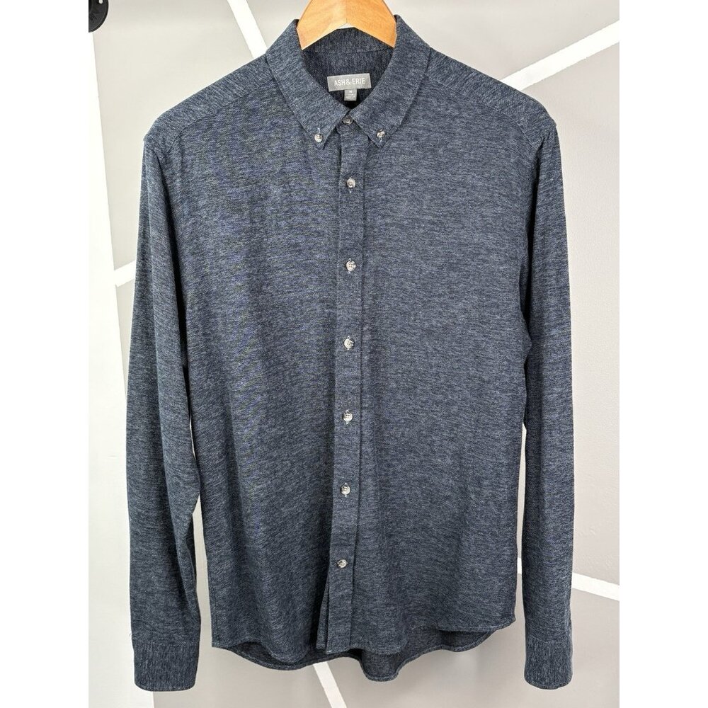 Ash & Erie Shirt Mens M Blue Stretch Button Down Casual Office Business L/S